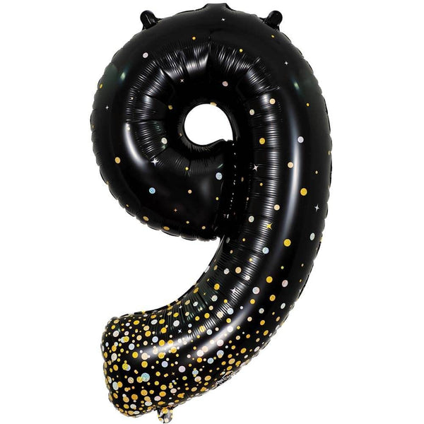 34 inch NUMBER 9 - OAKTREE - SPARKLING FIZZ HOLOGRAPHIC BLACK - LA Balloons
