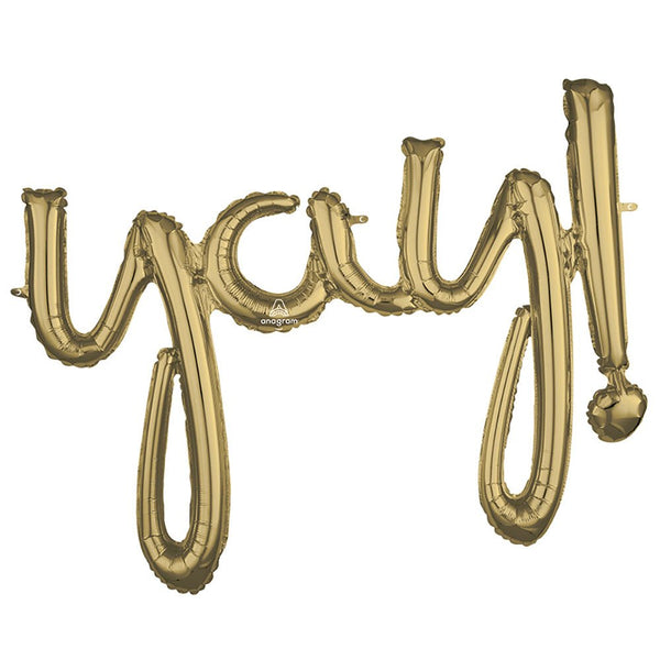 35″ SCRIPT PHRASE "YAY!" WHITE GOLD (AIR - FILL ONLY) - LA Balloons