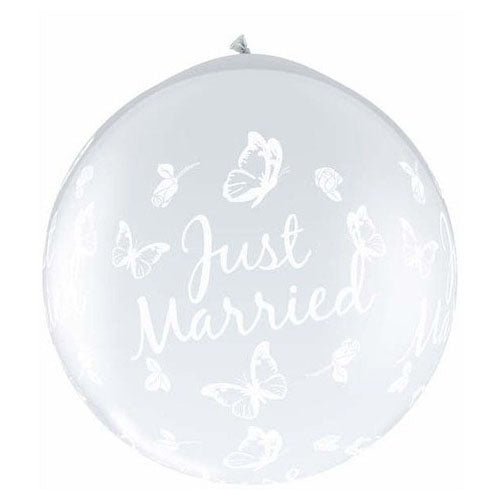 36 inch JUST MARRIED BUTTERFLIES - A - CIRCLE - NECK UP - LA Balloons