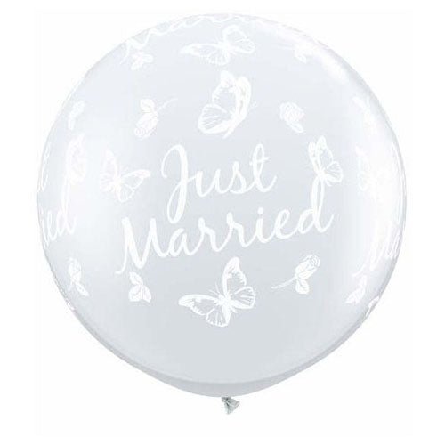 36 inch JUST MARRIED BUTTERFLIES - A - ROUND - LA Balloons