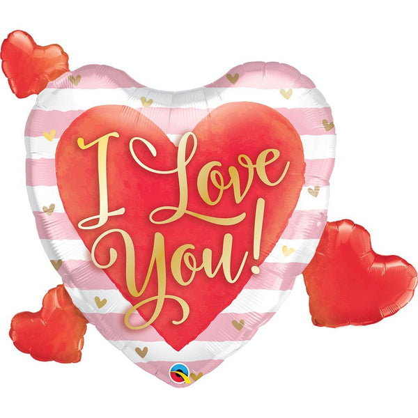 37 inch I LOVE YOU PINK STRIPES & HEARTS - LA Balloons