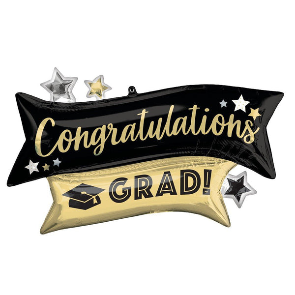 38 inch CONGRATULATIONS GRAD GOLD & BLACK - LA Balloons