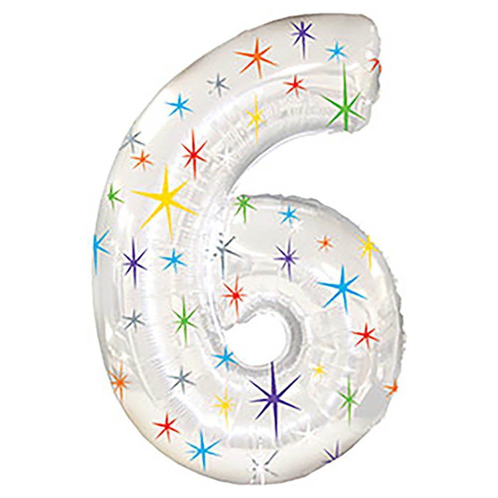 38 inch NUMBER 6 - MULTI-COLORED SPARKLE
