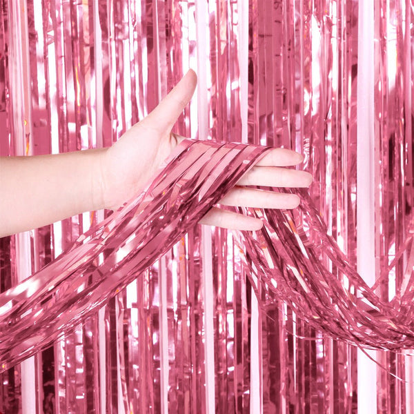 3ft X 6.5ft FOIL FRINGE CURTAIN - METALLIC BABY PINK - LA Balloons
