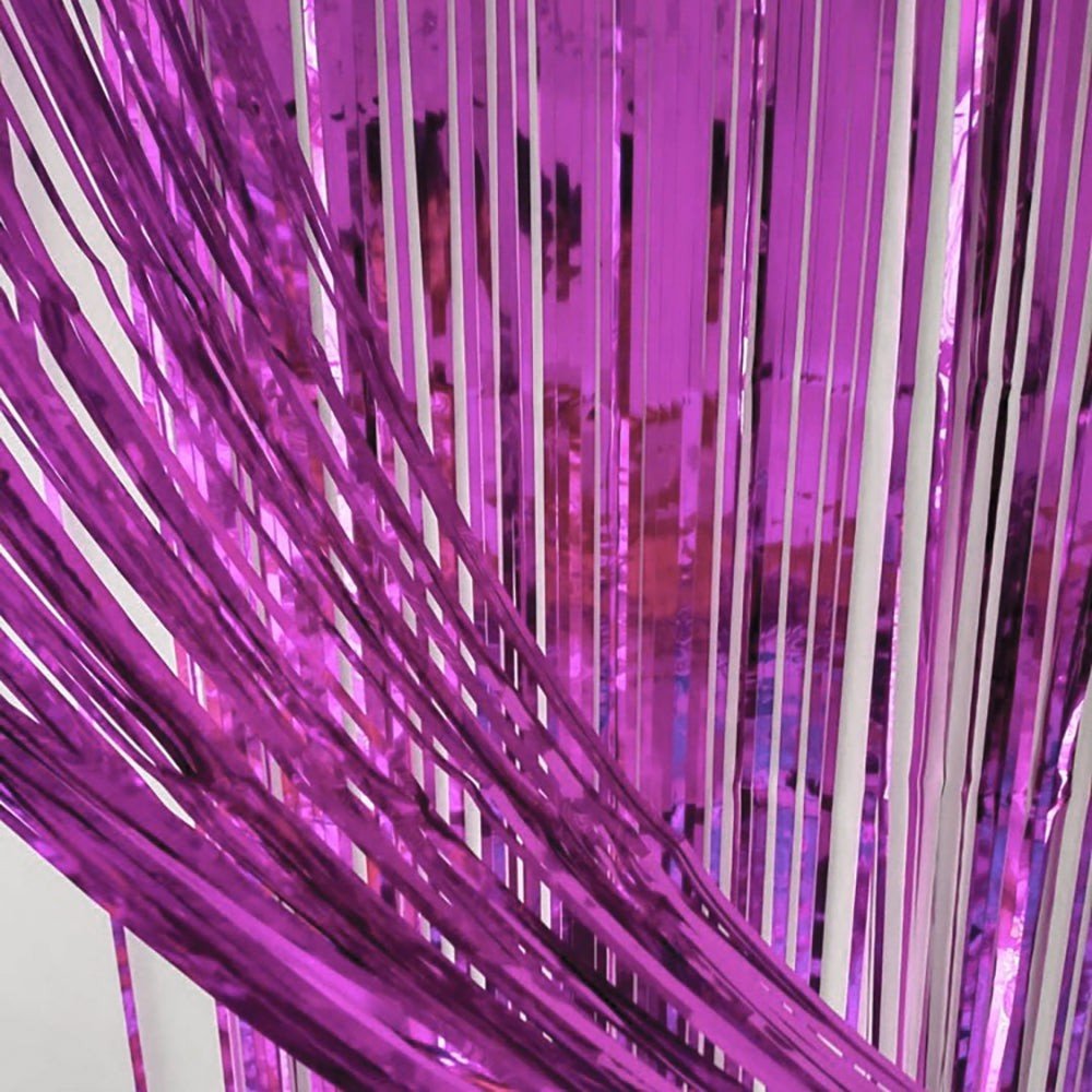 3ft X 6.5ft FOIL FRINGE CURTAIN - METALLIC PURPLE