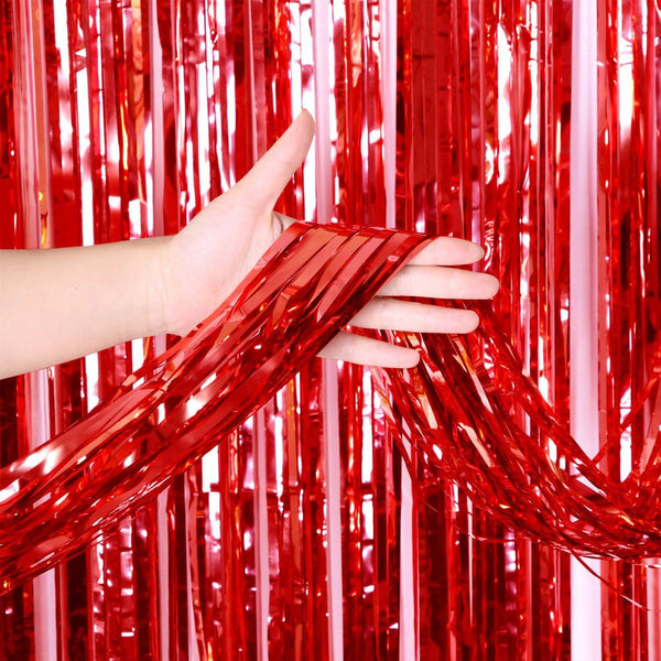 3ft X 6.5ft FOIL FRINGE CURTAIN - METALLIC RED - LA Balloons
