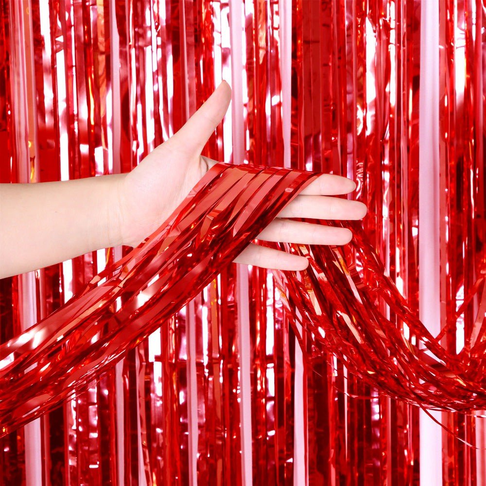 3ft X 6.5ft FOIL FRINGE CURTAIN - METALLIC RED