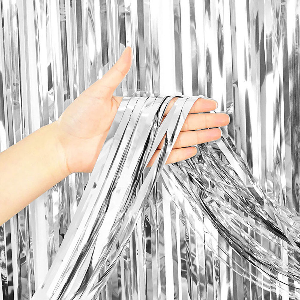 3ft X 6.5ft FOIL FRINGE CURTAIN - METALLIC SILVER