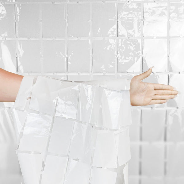 3ft X 6.5ft FOIL SQUARES CURTAIN - WHITE - LA Balloons