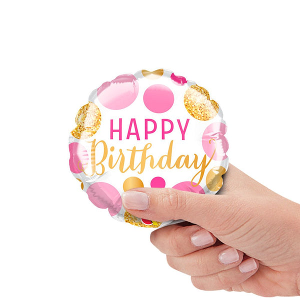 4 inch BIRTHDAY PINK & GOLD DOTS MINI SHAPE (AIR - FILL ONLY) - LA Balloons