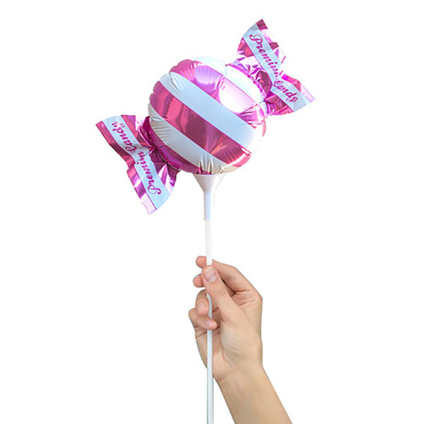 4 inch HANDHELD CANDY - PINK/ WHITE STRIPES (AIR - FILL ONLY) - LA Balloons
