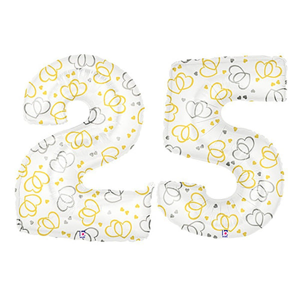 40 inch NUMBER 25 - DOUBLE HEARTS ANNIVERSARY MEGALOON - LA Balloons