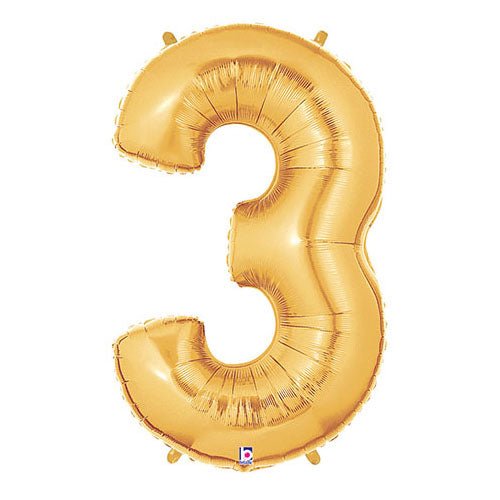40 inch NUMBER 3 - GOLD MEGALOON - LA Balloons