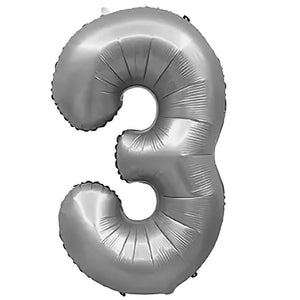 Party Brands 32 inch NUMBER 3 - METAL BALLOONS - SILVER Foil Balloon 400062-PB-U