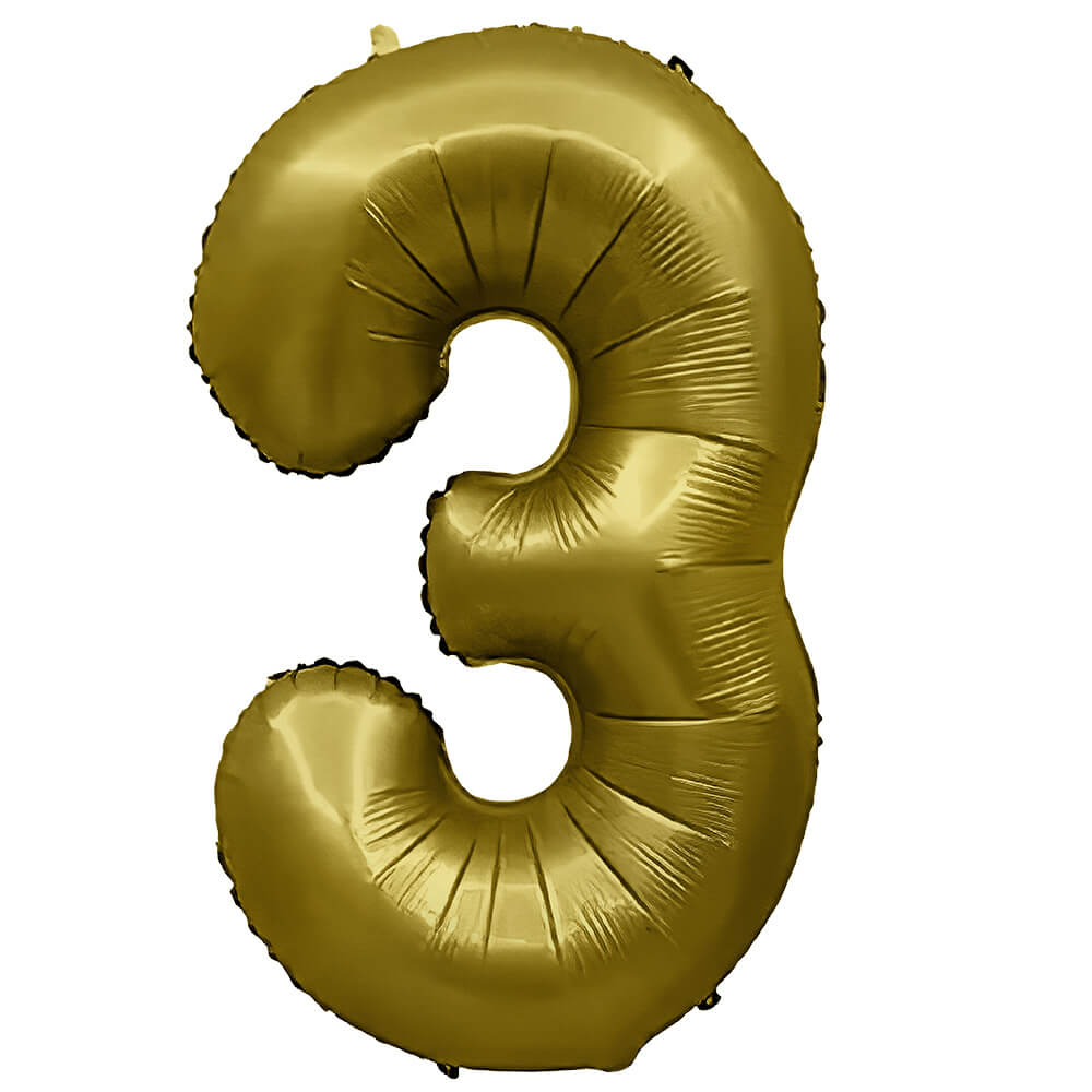 Party Brands 32 inch NUMBER 3 - METAL BALLOONS - VINTAGE GOLD Foil Balloon 400063-PB-U