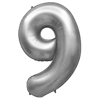 Party Brands 32 inch NUMBER 9 - METAL BALLOONS - SILVER Foil Balloon 400092-PB-U