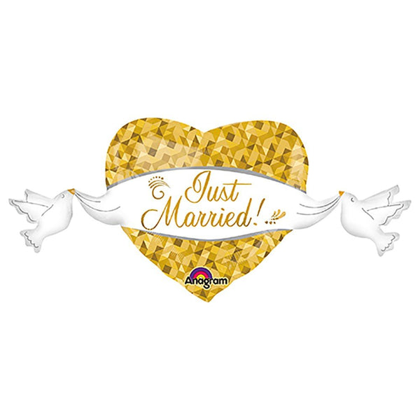 41 inch JUST MARRIED HEART AND DOVES - LA Balloons