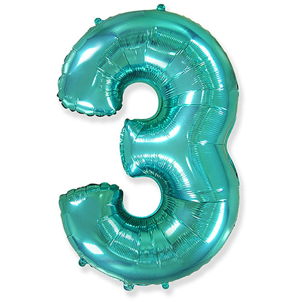 42 inch NUMBER 3 - TEAL BLUE - LA Balloons