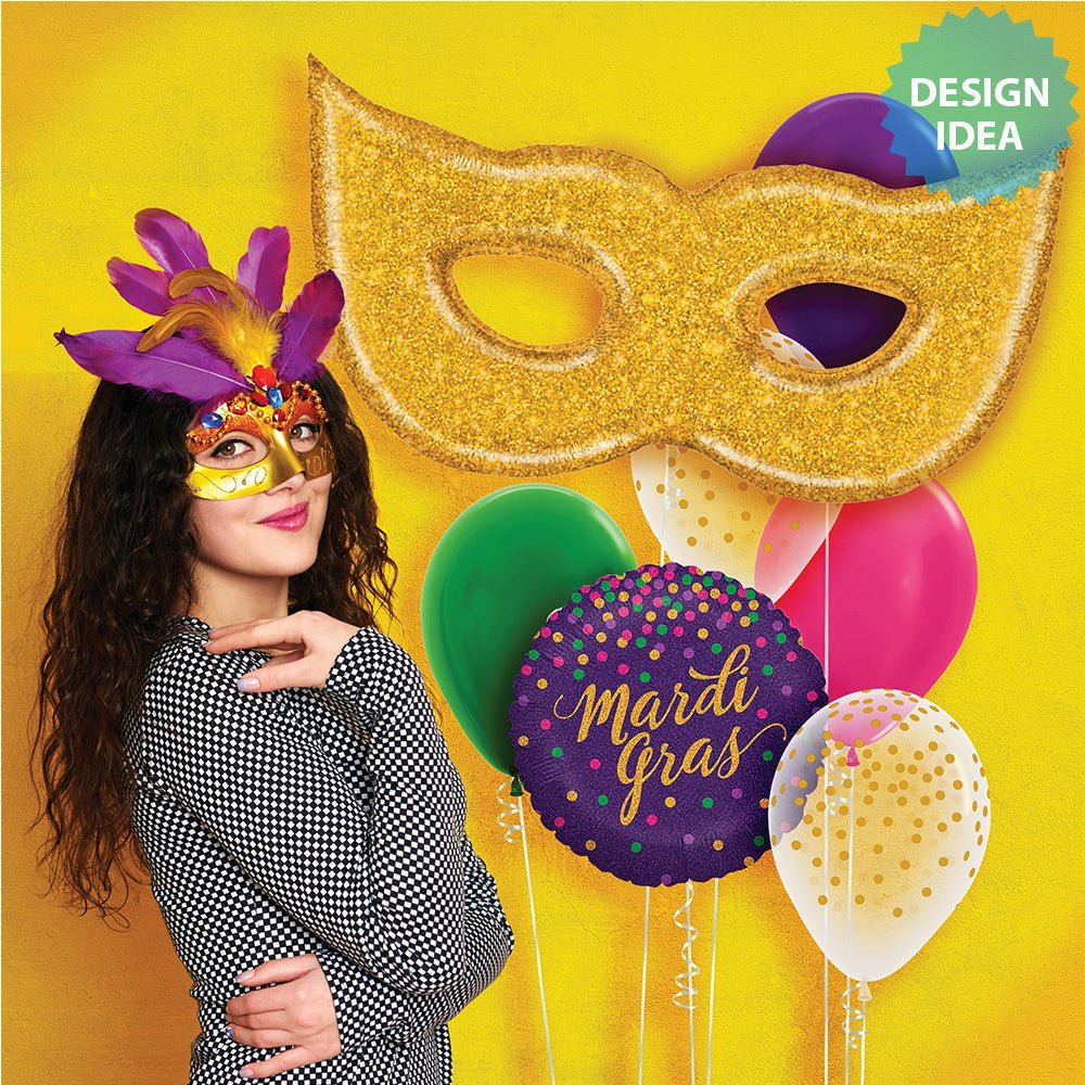 51 inch Betallic Gold Glitter Mask Foil Balloon - 35916 - LA Balloons