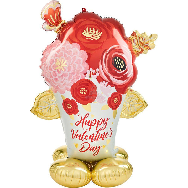 53 inch HAPPY VALENTINE'S DAY SATIN PAINTED FLOWERS AIRLOONZ - LA Balloons