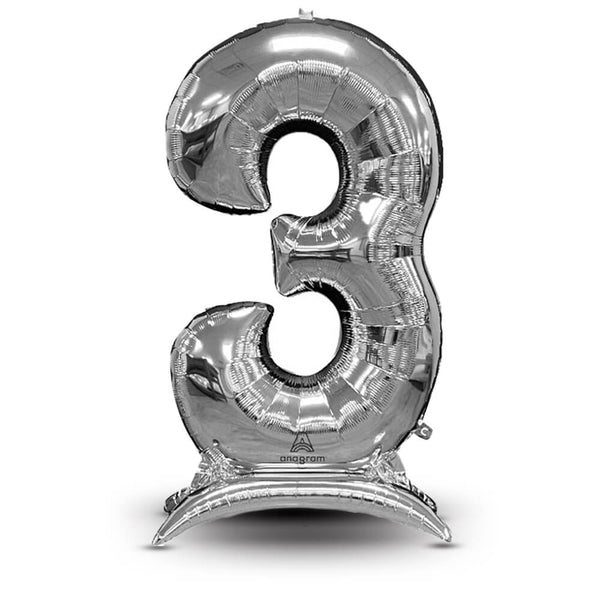 53 inch STAND - UP NUMBERZ 3 - SILVER (AIR - FILL ONLY) - LA Balloons