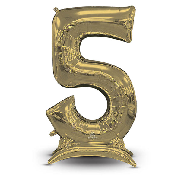 54 inch STAND - UP NUMBERZ 5 - WHITE GOLD (AIR - FILL ONLY) - LA Balloons