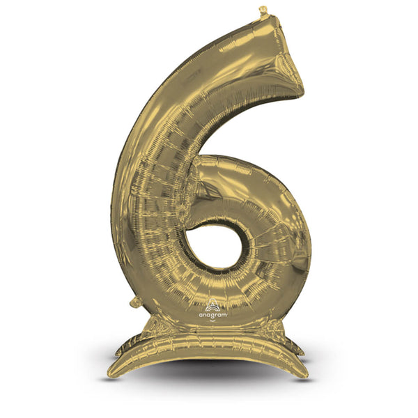 54 inch STAND - UP NUMBERZ 6 - WHITE GOLD (AIR - FILL ONLY) - LA Balloons