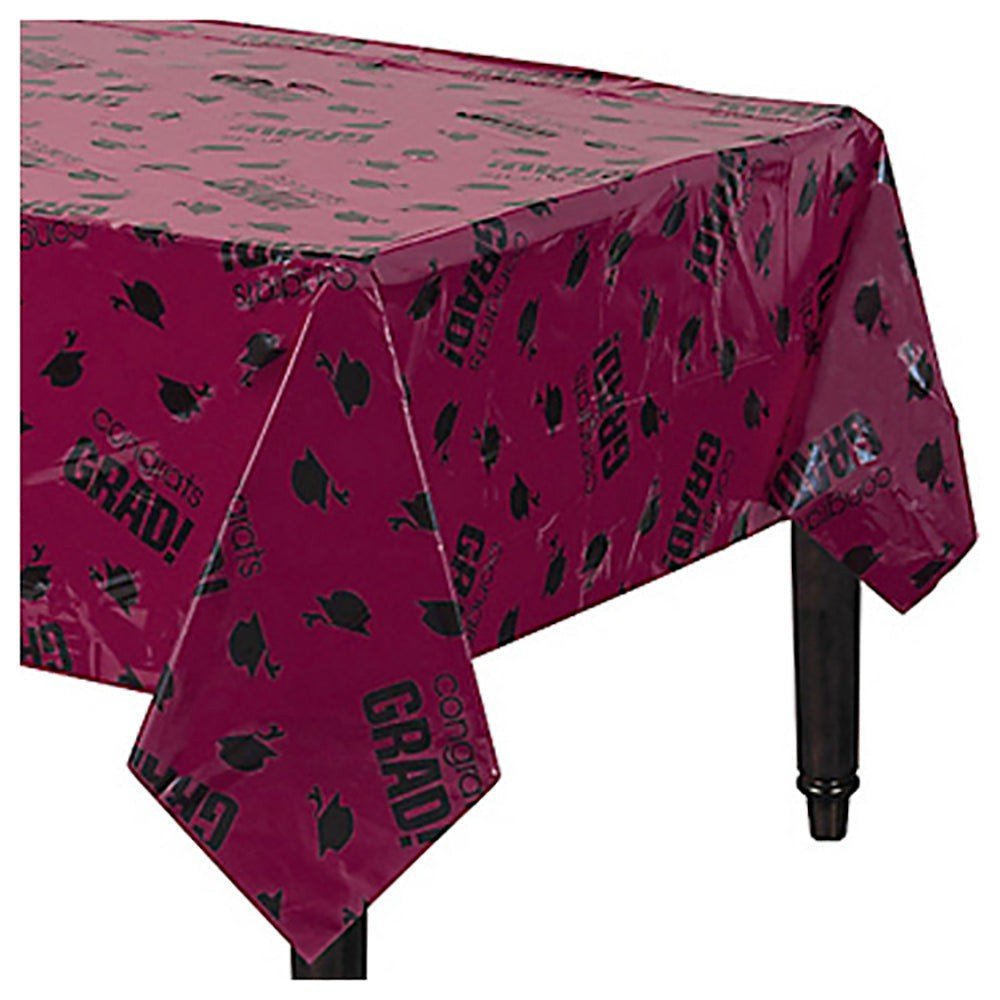 54 inch x 84 inch TABLECOVER GRADUATION CAPS - BURGUNDY