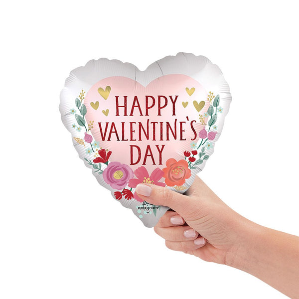9 inch HAPPY VALENTINE'S DAY SATIN ROMANTIC FLOWERS (AIR FILL ONLY) - LA Balloons