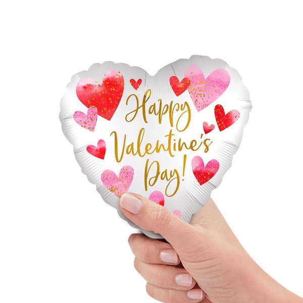 9 inch SATIN WATERCOLOR HAPPY VALENTINE'S DAY MINI SHAPE (AIR - FILL ONLY) - LA Balloons