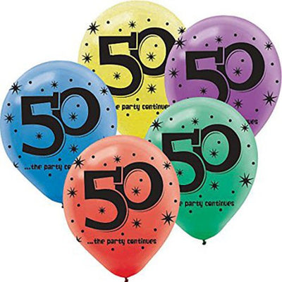 Amscan 12 inch 50 - THE PARTY CONTINUES Latex Balloons 69807-A