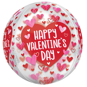 Anagram 16 inch HAPPY VALENTINE'S DAY SKETCHED IMPRESSIONS HEARTS ORBZ Foil Balloon 45121-01-A-P