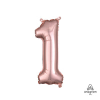 Anagram 16 inch NUMBER 1 - ANAGRAM - ROSE GOLD (AIR-FILL ONLY) Foil Balloon 37486-11-A-P