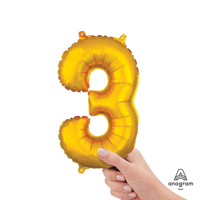 Anagram 16 inch NUMBER 3 - ANAGRAM - GOLD (AIR-FILL ONLY) Foil Balloon 33081-11-A-P