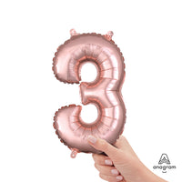 Anagram 16 inch NUMBER 3 - ANAGRAM - ROSE GOLD (AIR-FILL ONLY) Foil Balloon 37488-11-A-P