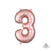 Anagram 16 inch NUMBER 3 - ANAGRAM - ROSE GOLD (AIR-FILL ONLY) Foil Balloon 37488-11-A-P