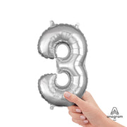 Anagram 16 inch NUMBER 3 - ANAGRAM - SILVER (AIR-FILL ONLY) Foil Balloon 33080-11-A-P