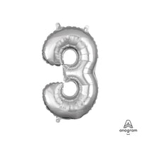 Anagram 16 inch NUMBER 3 - ANAGRAM - SILVER (AIR-FILL ONLY) Foil Balloon 33080-11-A-P