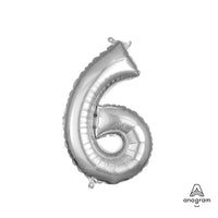 Anagram 16 inch NUMBER 6 - ANAGRAM - SILVER (AIR-FILL ONLY) Foil Balloon 33086-11-A-P