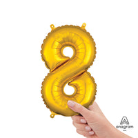 Anagram 16 inch NUMBER 8 - ANAGRAM - GOLD (AIR-FILL ONLY) Foil Balloon 33091-11-A-P