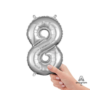 Anagram 16 inch NUMBER 8 - ANAGRAM - SILVER (AIR-FILL ONLY) Foil Balloon 33090-11-A-P