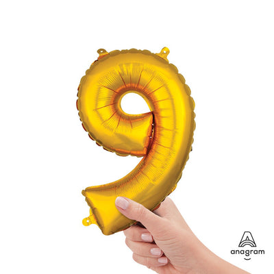 Anagram 16 inch NUMBER 9 - ANAGRAM - GOLD (AIR-FILL ONLY) Foil Balloon 33093-11-A-P