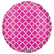 Anagram 18 inch CIRCLE - QUATREFOIL PINK AND WHITE Foil Balloon 32659-02-A-U