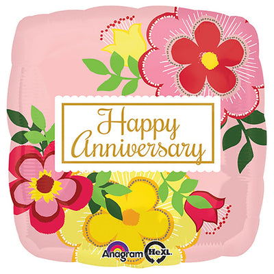 Anagram 18 inch FLOWERY ANNIVERSARY Foil Balloon 30706-01-A-P