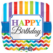 Anagram 18 inch HAPPY BIRTHDAY BRIGHT STRIPE & CHEVRON Foil Balloon 30770-01-A-P