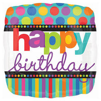 Anagram 18 inch HAPPY BIRTHDAY DOTS & STRIPES Foil Balloon A112472-01-A-P