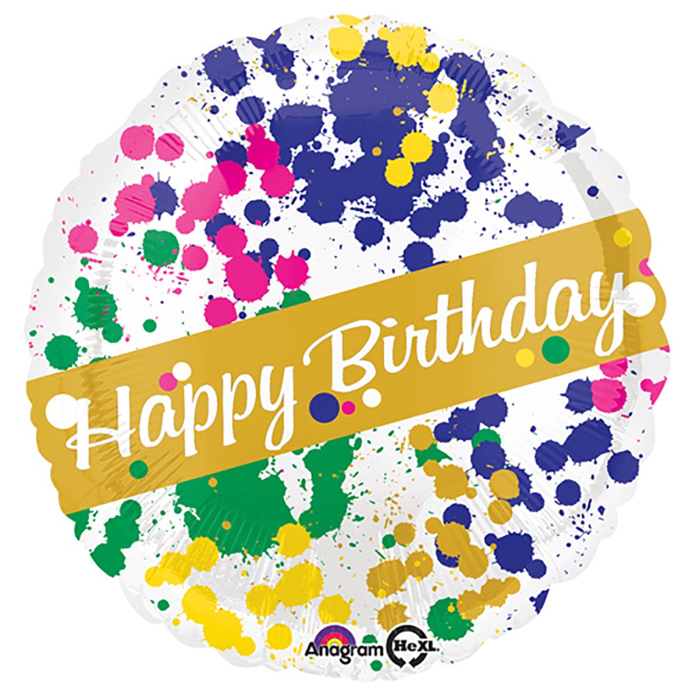 18 inch Anagram Happy Birthday Splatter Foil Balloon - 33332