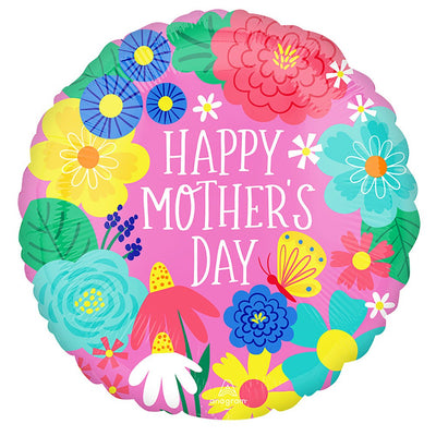Anagram 18 inch HAPPY MOTHER'S DAY PRETTY FLOWERS IN PINK Foil Balloon 42730-01-A-P
