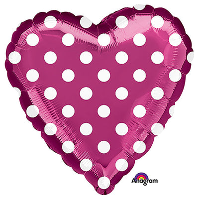 Anagram 18 inch HEART - FUCHSIA AND POLKA DOTS Foil Balloon 27282-02-A-U