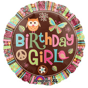 Anagram 18 inch OWL HIPPIE CHICK BIRTHDAY GIRL Foil Balloon 117980-02-A-U